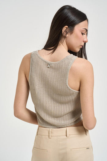 Top donna in maglia beige - 3
