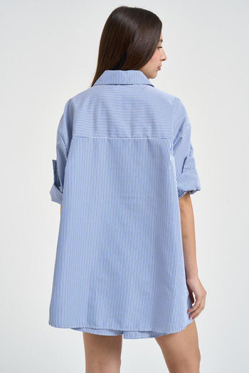 Camicia donna a righe blu e bianca - 4