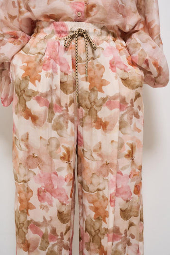 Pantalone donna fantasia floreale rosa - 5