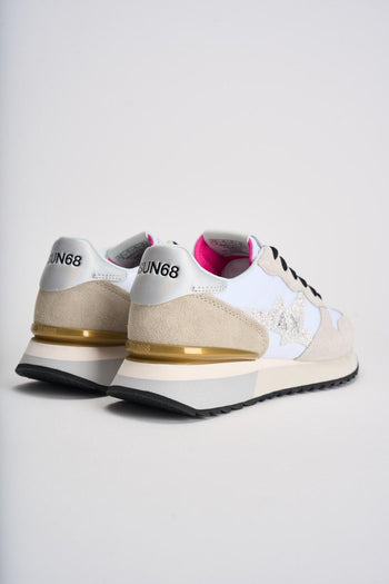 Sneakers donna suede bianco e beige - 7