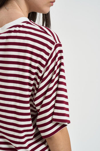 T-shirt donna a righe bordeaux e panna - 5