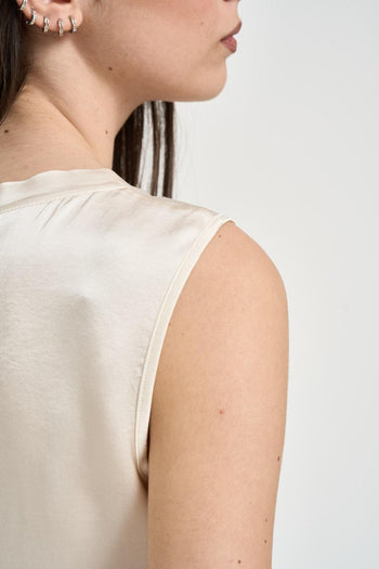 Top donna smanicato satinato panna - 5