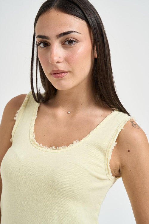 Top donna cuciture taglio vivo giallo - 2