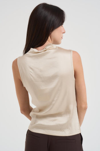 Top smanicato collo alto donna panna - 4