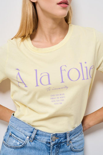 T-shirt donna girocollo gialla pastello - 3