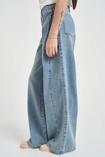 Jeans donna wide leg in denim chiaro - 3
