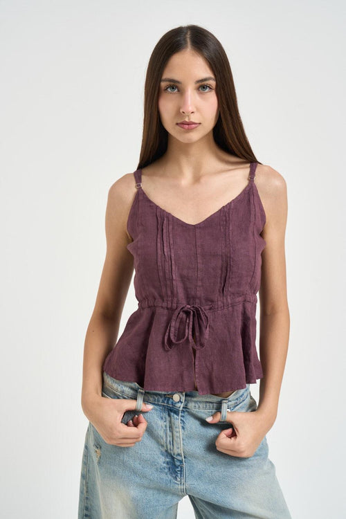 Top donna in lino vinaccia - 1