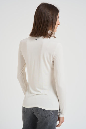 T-shirt basic donna ecru manica lunga - 3