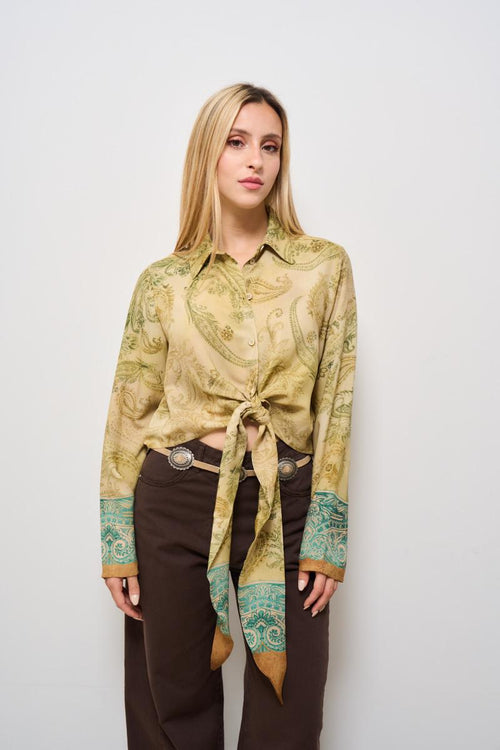 Camicia donna cropped fantasia damascata verde