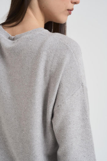 Maglia donna girocollo paillettes grigio chiaro - 4