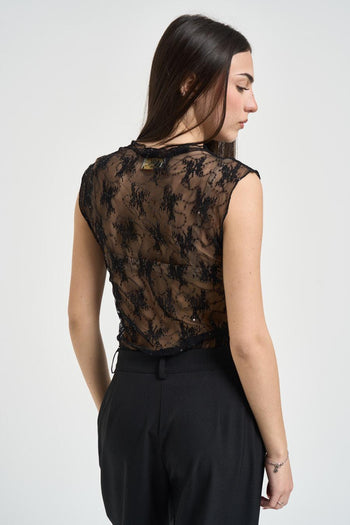 Top donna in tulle nero semitrasparente - 3