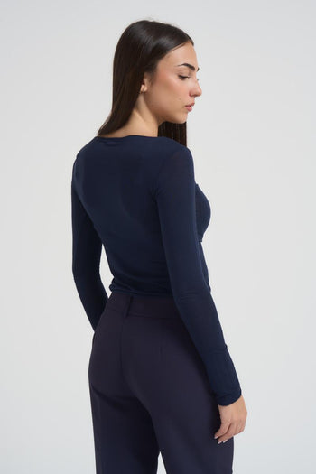T-shirt donna girocollo blu - 4