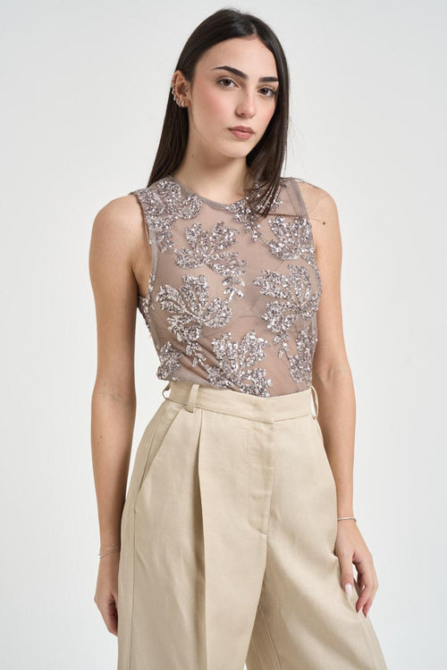Top donna con paillettes grigio