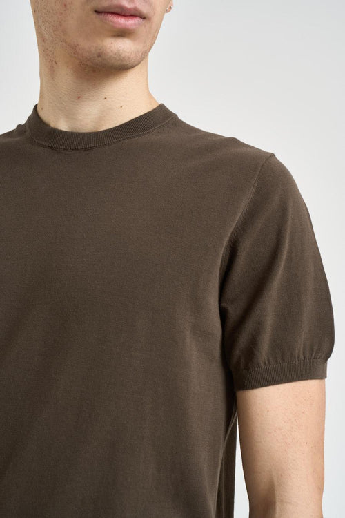 T-shirt uomo girocollo in maglia marrone - 2