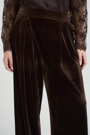 Pantalone donna a palazzo in velluto marrone - 7
