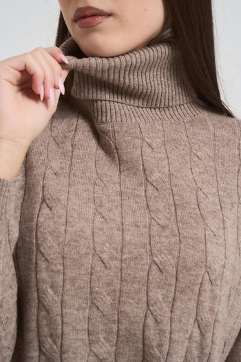 Maglia donna a trecce tortora - 3