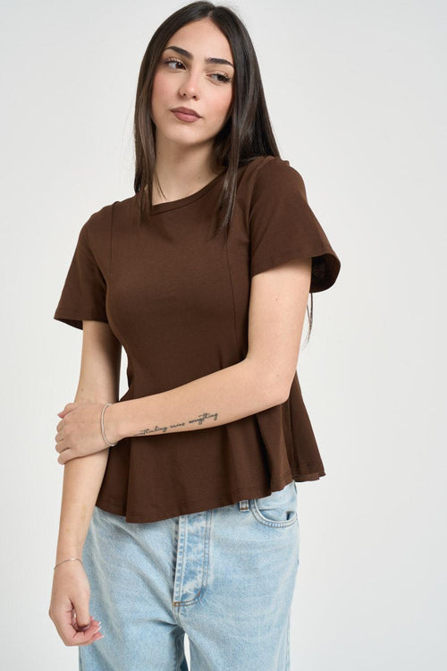 T-shirt donna fondo svasato marrone