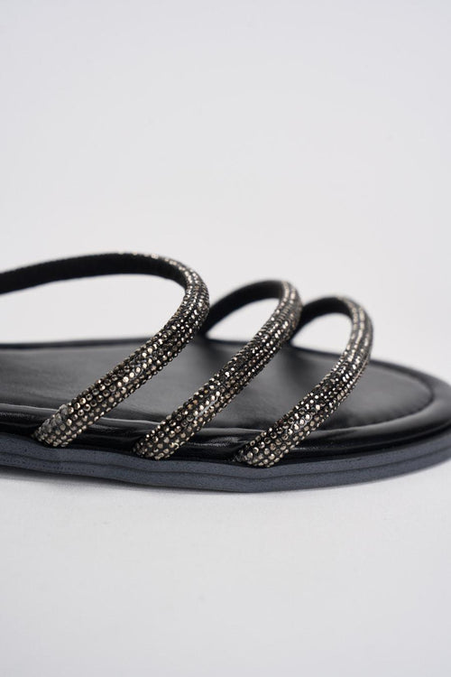 Sandalo donna alla schiava con strass nero - 2