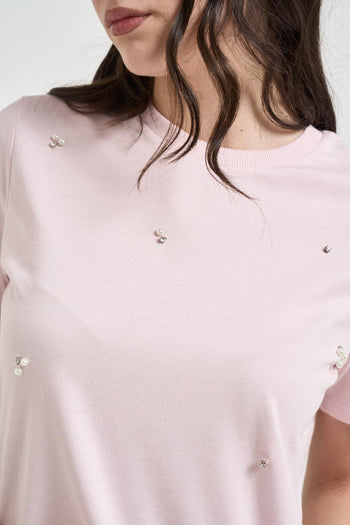 T-shirt donna con strass rosa - 3