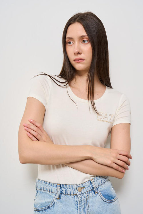 T-shirt donna girocollo bianca con strass