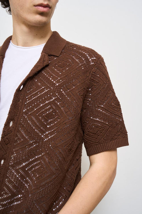 Camicia uomo traforata marrone - 2
