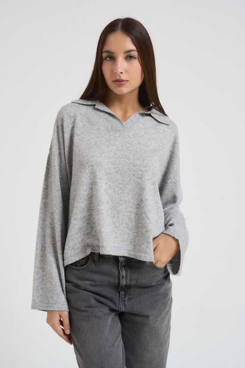 Polo donna scollo a V grigia