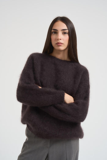 Maglione donna in misto mohair marrone - 4