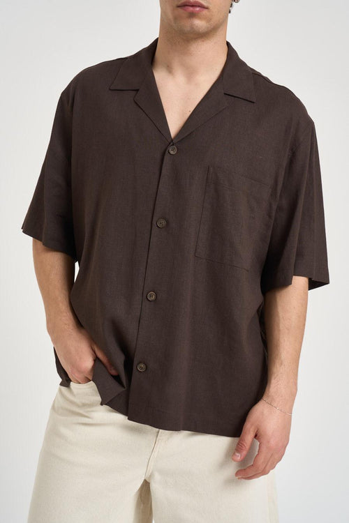 Camicia uomo manica corta marrone