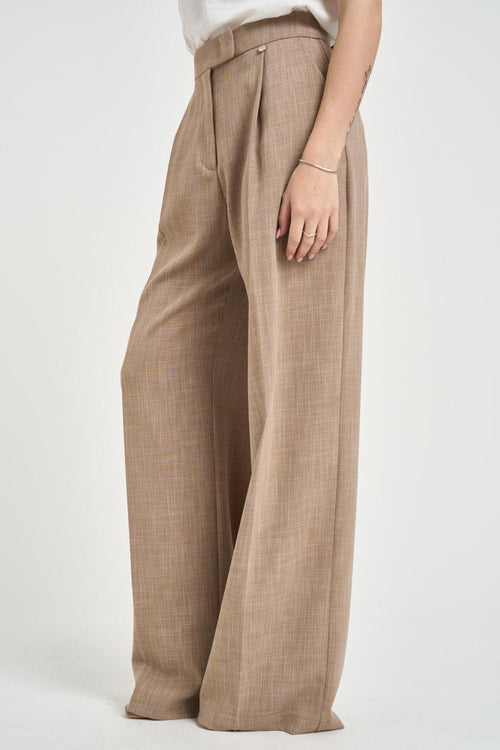 Pantalone donna gamba larga beige - 2