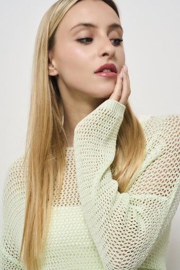 Maglia donna girocollo a rete verde - 3