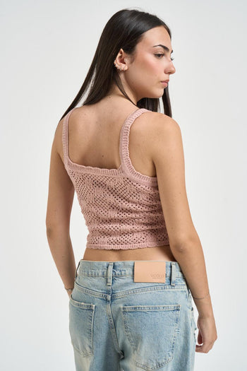 Top donna in maglia traforata rosa - 3