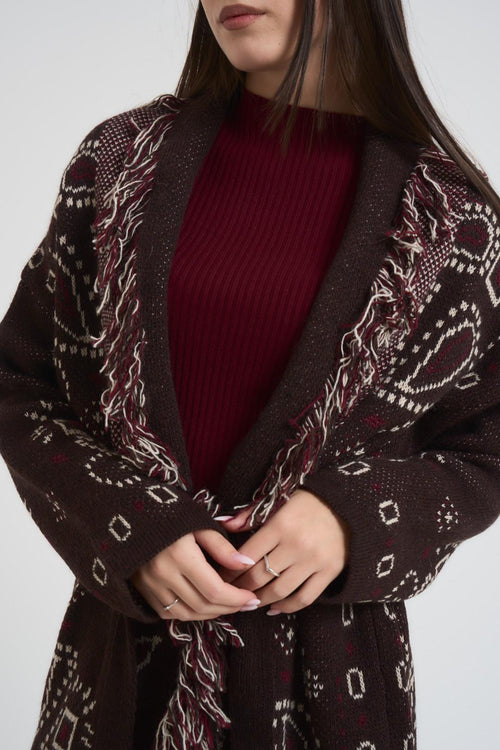 Cardigan donna fantasia bandana marrone - 2