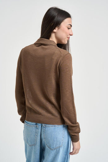 Polo donna in maglia marrone - 3