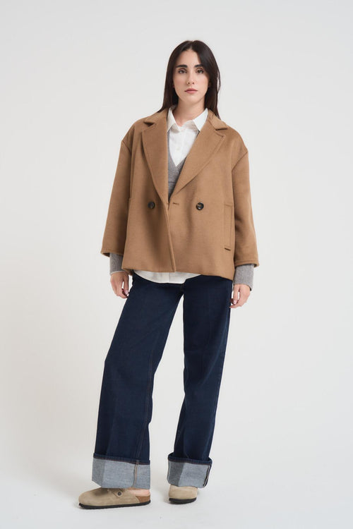Cappotto donna misto lana cammello