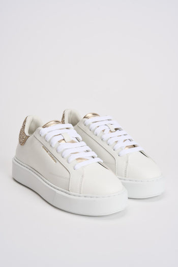 Sneakers donna in pelle con strass oro - 3