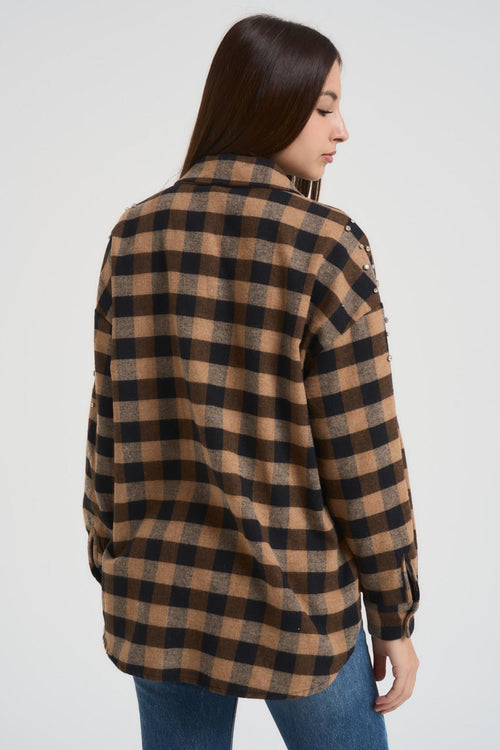 Camicia donna a quadri marrone - 2