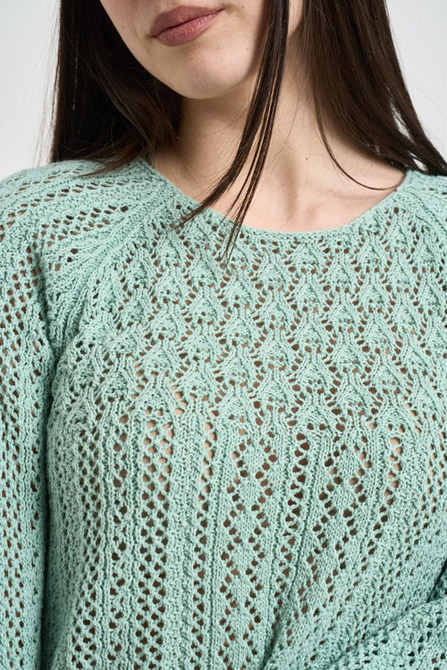 Maglia donna corta traforata verde acqua - 2