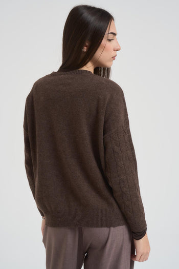 Maglia donna a trecce marrone - 7