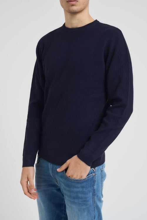 Maglia uomo girocollo a coste blu