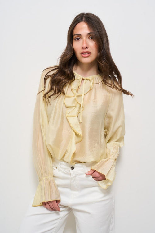 Blusa donna con rouches gialla