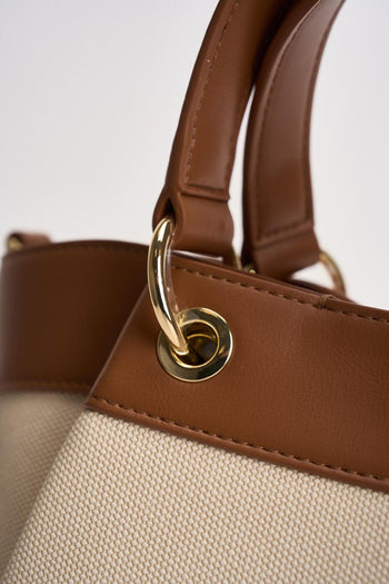Borsa donna ecru e cuoio - 6