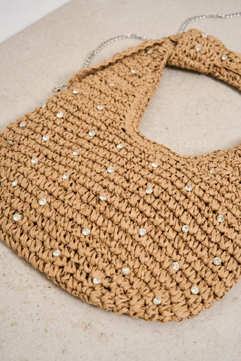 Borsa donna in raffia con strass - 3