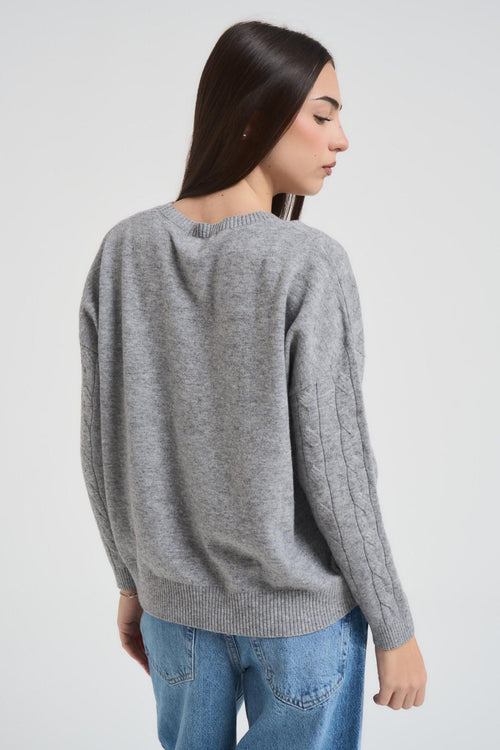 Maglia donna a trecce grigio chiaro - 2