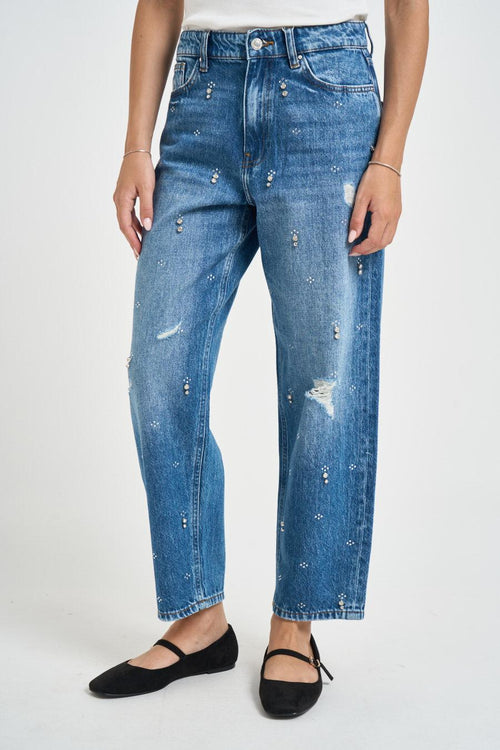 Jeans donna con strass denim - 1