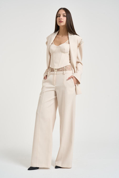 Giacca donna monopetto con pizzo panna - 1