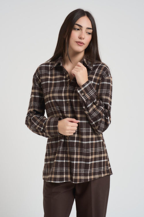 Camicia donna a quadretti marrone