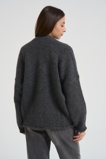 Cardigan donna scollo a V grigio - 5