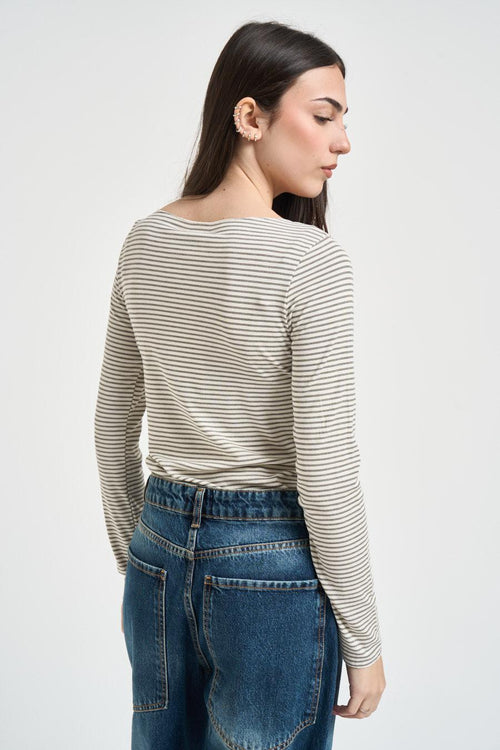 Maglia donna a righe bianca e verde - 2