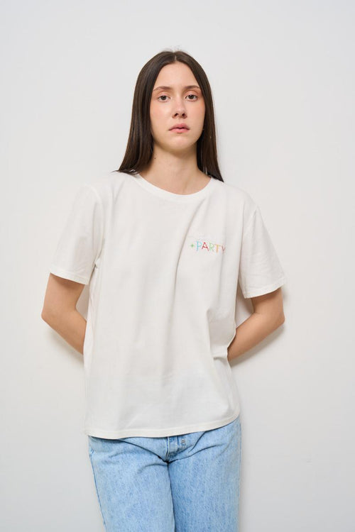T-shirt girocollo bianca con ricamo Party
