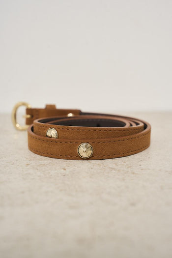 Women's camel suede belt with studs - 3
